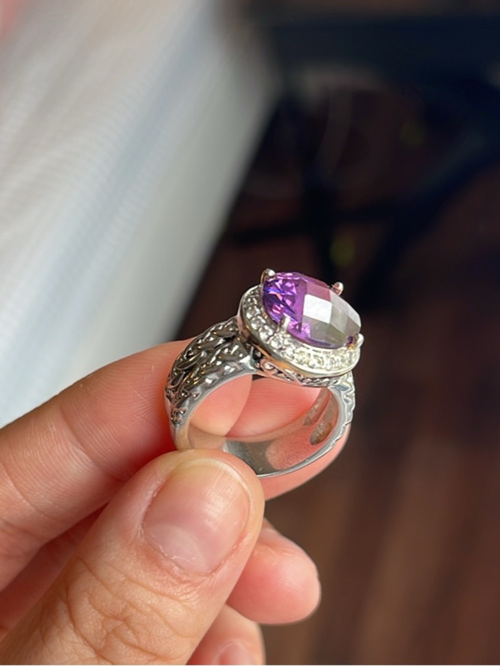 💖5 for $25😻Silver Tone Purple Gemstone Halo Ring